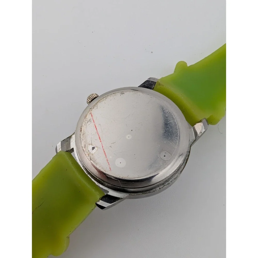 Kids Dinosaur Watch Silver 27mm Case Green‎ Silicone Band- New Battery
